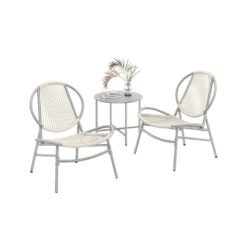 Garden Bistro Set with Side Table and 2 Chair Dove Grey