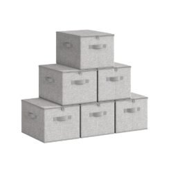 40 x 30 x 25 cm Set of 6 Foldable Storage Organiser Boxes with Lids Dove Grey