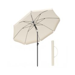 1.8m Garden Parasol with 30° Tilt in 2 Directions and Portable Carry Bag Beige