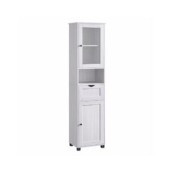 Tall Bathroom Cabinet Free Standing with Adjustable Shelves Light Grey with Wood Grain