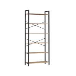 6-Tier Freestanding Tall Bookshelf Camel Brown and Ink Black