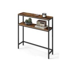 2-Tier Slim Sofa Table for Hallway Rustic Brown and Ink Black