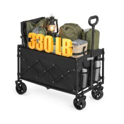 Foldable Camping Cart with Adjustable Handle and 4 Reinforced Wheels Ink Black