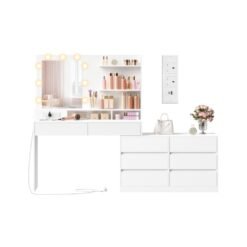 KAILYN Collection - Dressing Table with LED Lighted Mirror and Power Outlets Cloud White