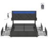 King Bed Frame with LED Lights and Underbed Storage Drawers Slate Grey