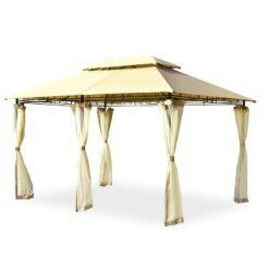 Garden Gazebo with Removable Mesh Side Walls for Patio Backyard -Beige