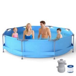 12 Feet Round Outdoor Framed Pool Set with Filter Pump