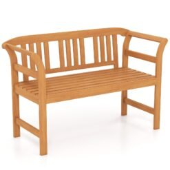 Outdoor Bench Acacia Wood 2-Person Patio Loveseat with Backrest and Armrests