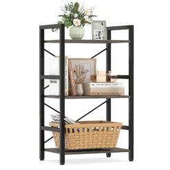 3-Tier Industrial Bookshelf with Metal Frame for Home Office-Oak