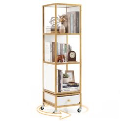 4-Tier Rotating Bookshelf on Wheels for Living Room Office-White