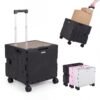 Foldable Utility Cart on 4 Rotate Wheels with Cup Holder-Black