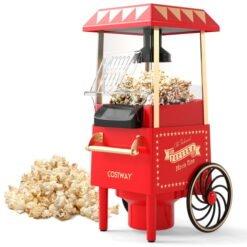 Vintage Style Popcorn Maker Cart with Kernel Measuring Cup-Red