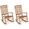 Outdoor Poplar Wood Rocking Chair Set of 2 for Garden-Natural