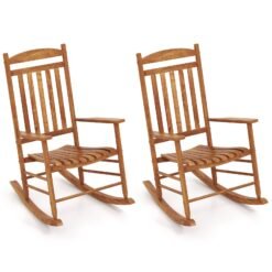 Outdoor Poplar Wood Rocking Chair Set of 2 for Garden-Natural