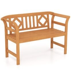 Outdoor Bench Acacia Wood 2-Person Patio Loveseat with Backrest Garden Bench