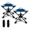 Set of 2 Folding Swivel Camping Hunting Stools with Anti-Sink Feet and Carry Bag-Blue