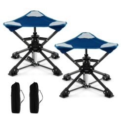 Set of 2 Folding Swivel Camping Hunting Stools with Anti-Sink Feet and Carry Bag-Blue