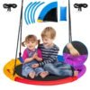 Saucer Tree Swing with Pillow with 100 to 180 cm Adjustable Hanging Rope-Multicolor