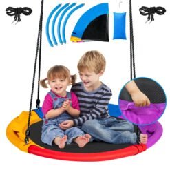 Saucer Tree Swing with Pillow with 100 to 180 cm Adjustable Hanging Rope-Multicolor