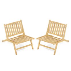 Teak Wood Outdoor Reclining Chair Natural Mid Century Accent Chair Set of 2
