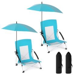 Set of 2 Portable Beach Umbrella Chair with Adjustable Parasol