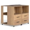 Rolling Nightstand with Storage Drawers and Shelves for Bedroom Set of 2-Natural