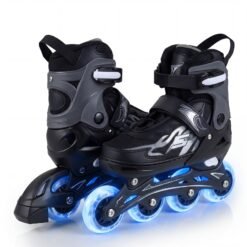 Kids Inline Skates 4 Sizes Adjustable Light-Up Roller Skates for Boys and Girls Ages 9-14-Grey