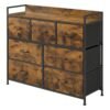 Dresser Cabinet with 7 Fabric Drawers, Metal Frame, Storage Organizer for Bedroom, Rustic Brown and Black