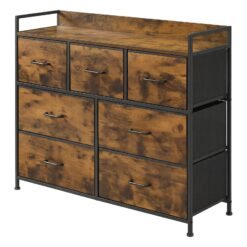 Dresser Cabinet with 7 Fabric Drawers, Metal Frame, Storage Organizer for Bedroom, Rustic Brown and Black