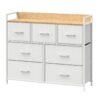 Dresser Cabinet with 7 Fabric Drawers, Metal Frame, Storage Organizer for Bedroom, White and Beige