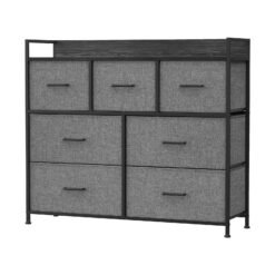 Dresser Cabinet with 7 Fabric Drawers, Metal Frame, Storage Organizer for Bedroom, Grey
