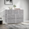 Dresser Cabinet with 7 Fabric Drawers, Metal Frame, Storage Organizer for Bedroom, Grey and White