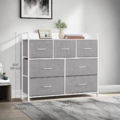 Dresser Cabinet with 7 Fabric Drawers, Metal Frame, Storage Organizer for Bedroom, Grey and White