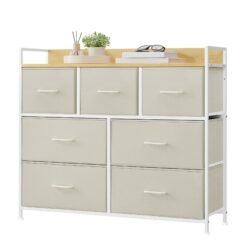 Chest of 7 Drawers Cream White and Oak Beige