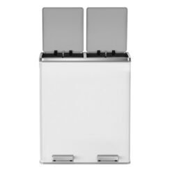 60L Pedal Rubbish Bin, Dual Sections, Soft-Close, White and Grey