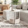 Side Table, Round End Table with Fabric Basket, for Living Room Bedroom