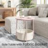 Side Table, Round End Table with Fabric Basket, for Living Room Bedroom