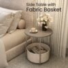 Side Table, Round End Table with Fabric Basket, for Living Room Bedroom