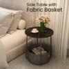 Side Table, Round End Table with Fabric Basket, for Living Room Bedroom