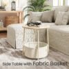 Side Table, Round End Table with Fabric Basket, for Living Room Bedroom