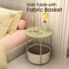 Side Table, Round End Table with Fabric Basket, for Living Room Bedroom