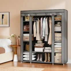 Closet Wardrobe, Portable Closet for Bedroom, Clothes Rail with Fabric Cover