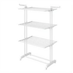 4-Tier Folding Laundry Drying Rack, Stainless Steel Clothes Airer with Foldable Wings, White