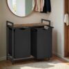 2-Section Laundry Hamper with Removable Bags, Laundry Basket with Shelf for Bedroom, 2 x 46 L, Brown and Black