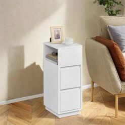 Set of 2 Narrow Side Tables, Slim End Table with 2 Drawers, 1 Open Compartment, for Living Room, Bedroom, White