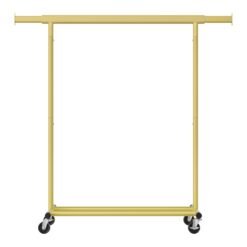 Garment Rail with Wheels, Adjustable Clothes Rack for Bedroom, Heavy Duty, Easy Assembly, Gold