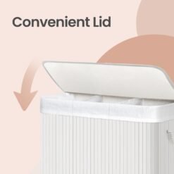 3-Section Laundry Basket, 150 L, Bamboo Laundry Hamper with Lid