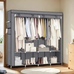 Portable Closet, Wardrobe Closet Organiser with Cover, 4 Hanging Rods and Shelves