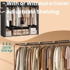 Portable Closet, Wardrobe Closet Organiser with Cover, 4 Hanging Rods and Shelves