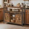 Buffet Cabinet with Adjustable Shelves, Storage Cabinet for Kitchen, Living Room, Rustic Brown and Black